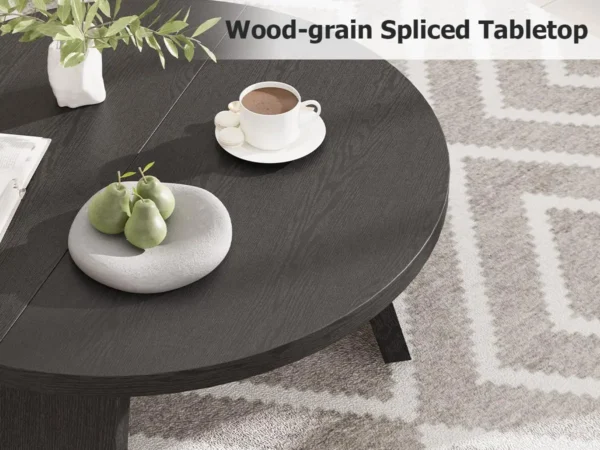 Side view of the round coffee table showing the 15.7 in height and 0.98 in thick top