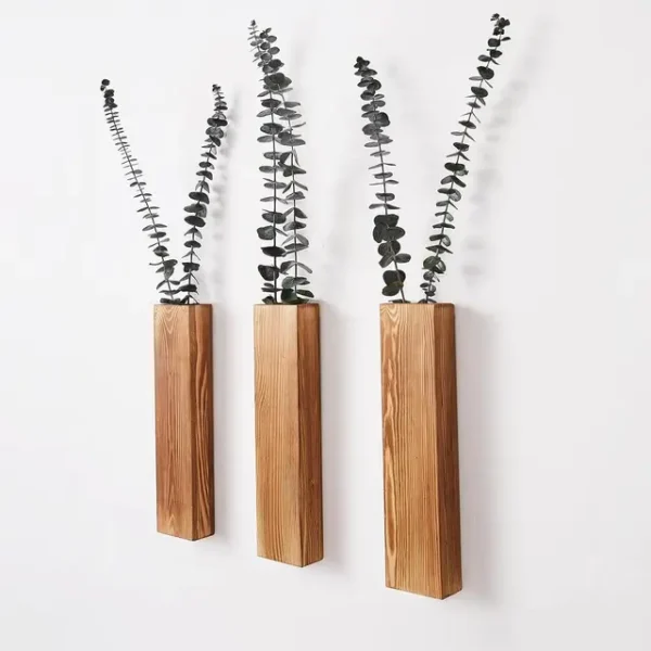 Wood Wall Planter Set, Hanging Pocket Vase for Plants