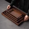 Rectangular Bamboo Serving Tray with Handle Walnut Color