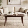 Front view of the mid-century modern wood coffee table showing the 34.5 inch rectangular top