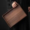 Rectangular Bamboo Serving Tray with Handle Walnut Color
