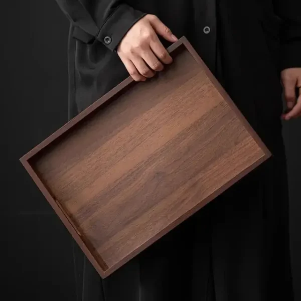 Rectangular Bamboo Serving Tray with Handle Walnut Color