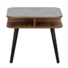 Faux marble end table with grey marble-look square top in a living room