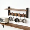 Rustic Wood Wall Shelf with 5 Hooks for Entryway