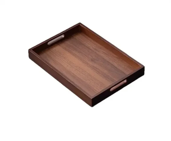 Rectangular Bamboo Serving Tray with Handle Walnut Color