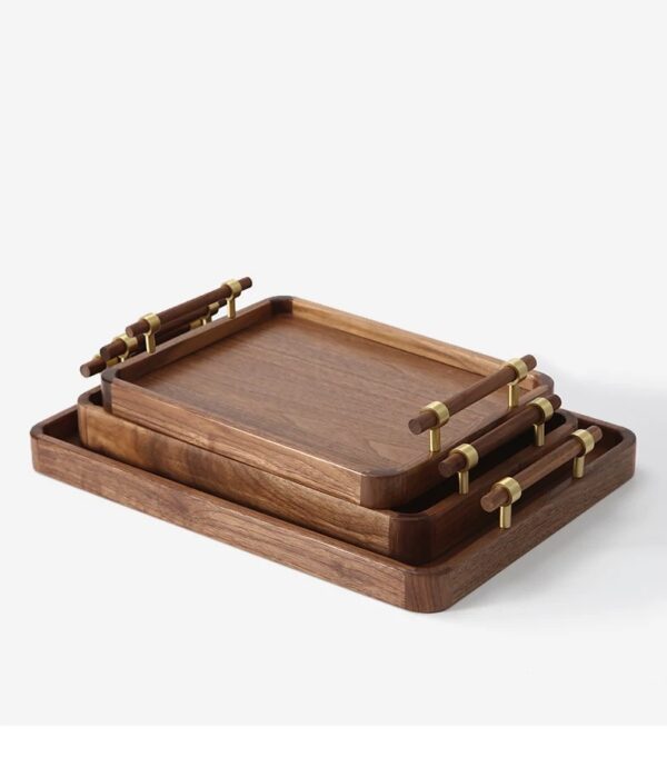 product-2824ca90f7f2ed68 Rectangular solid wood walnut tray with vintage style, available in multiple sizes and handle options for desktop and entryway organization.