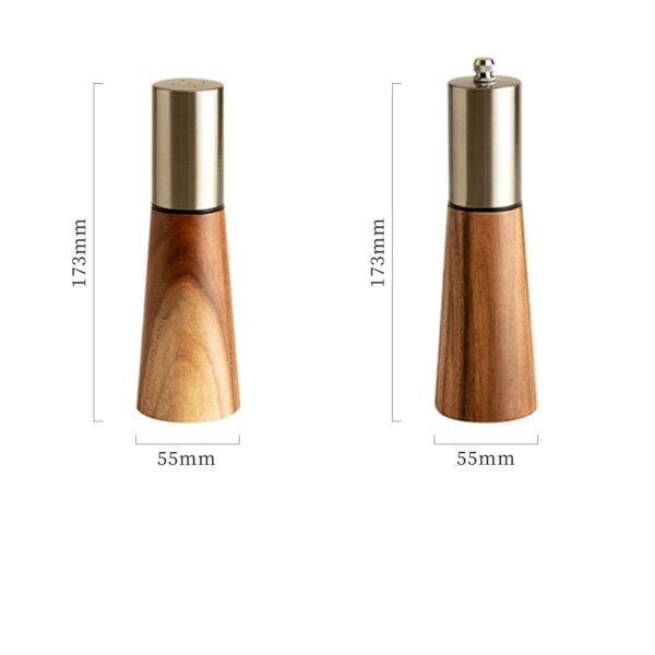 Cylindrical ceramic seasoning grinder and jar set with acacia wood accents, Japanese-style design for black peppercorns and kitchen use.