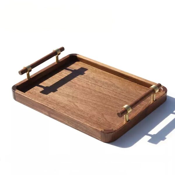 product-9559fd5494310666 Rectangular solid wood walnut tray with vintage style, available in multiple sizes and handle options for desktop and entryway organization.