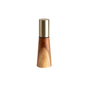 Cylindrical ceramic seasoning grinder and jar set with acacia wood accents, Japanese-style design for black peppercorns and kitchen use.