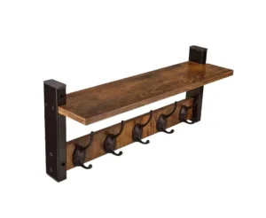 wall shelf with hook Rustic Wood Wall Shelf with 5 Hooks for Entryway